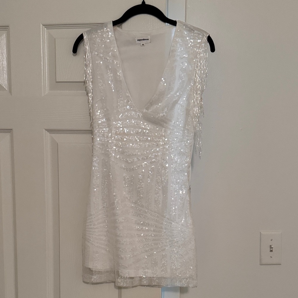 Superdown White Sequin Mini Dress